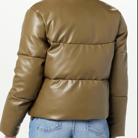 NWT The Drop Puffer Jacket Women's Size Caper Green Priscilla Vegan Leather - Picture 1 of 3